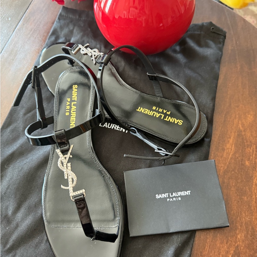 NIB Saint Laurent Black Patent Leather slides  $1095